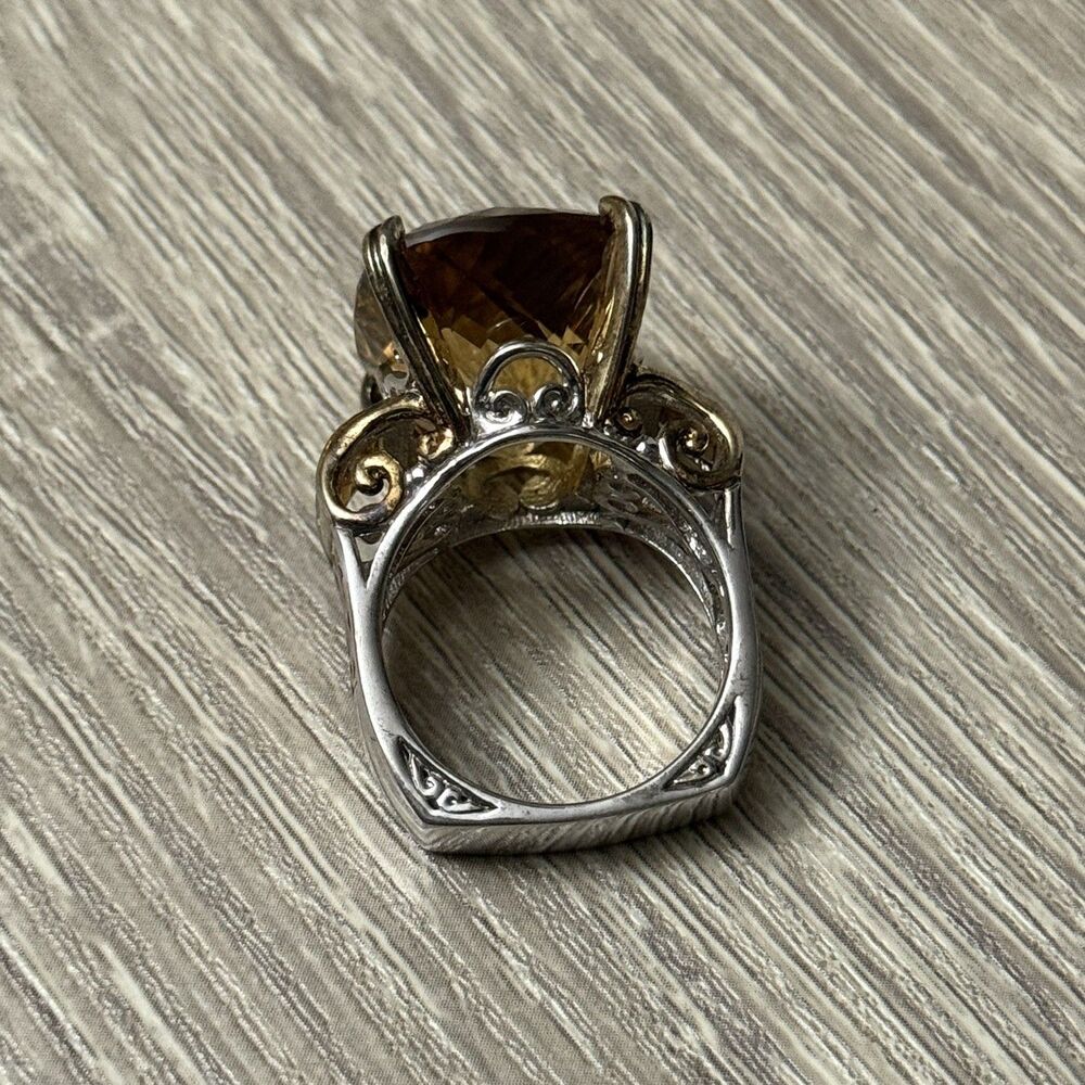 Gems En Vogue 26.4 Ct Canary Citrine Size 8 Cushion Checkerboard Cut Ring - Picture 10 of 10